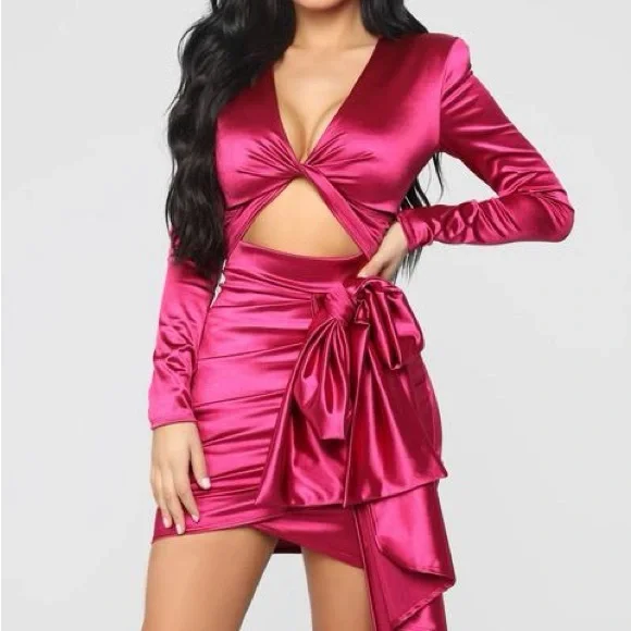 twenty fun satin dress fashion nova Ladivine CD340 Size 10 Nova Purple Long Satin Overskirt Prom Dress Formal Pageant Gown fitted ruched main image 1